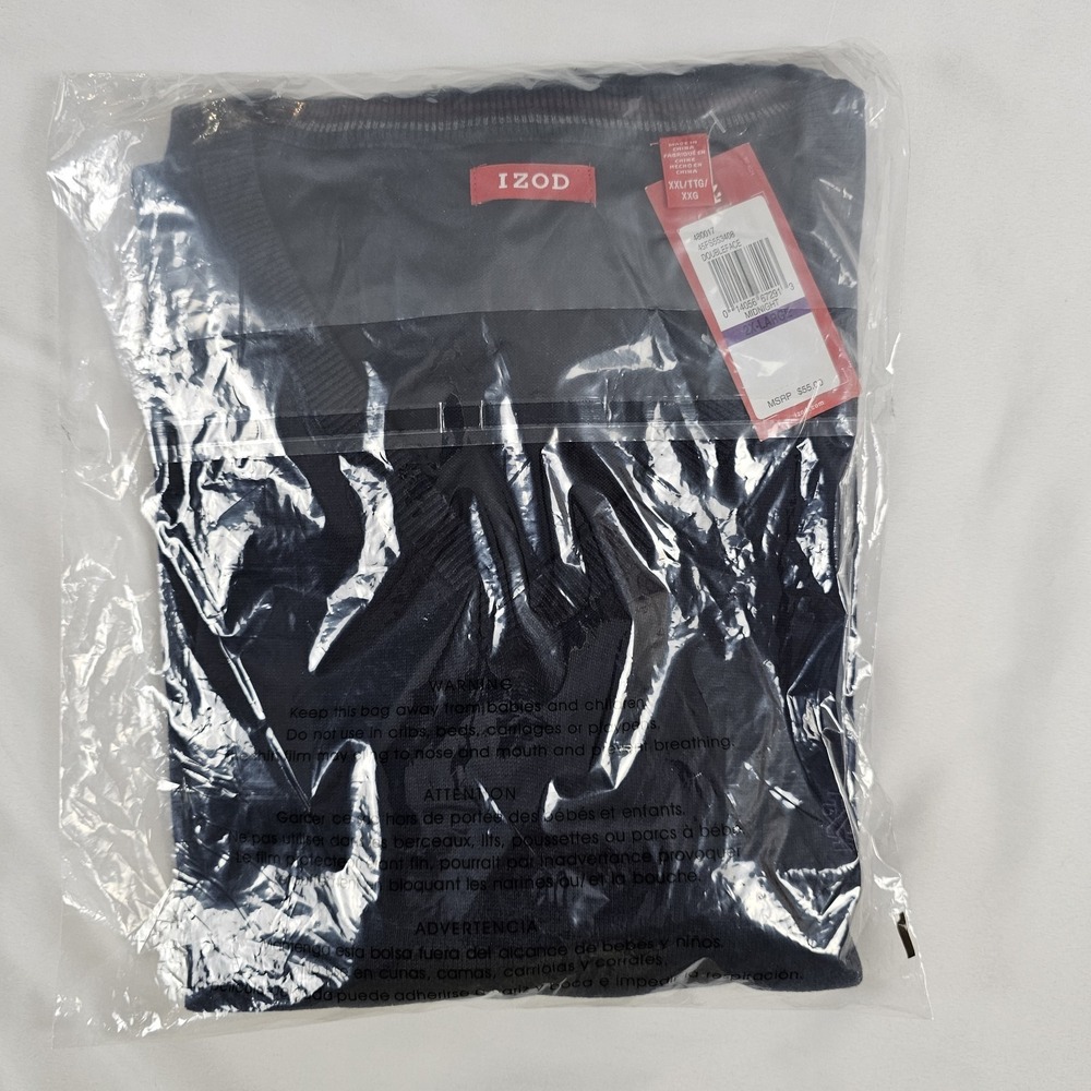 IZOD Double Face Midnight Blue V Neck Pullover Sweater Mens Size XXL